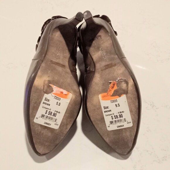 Report Taupe Leather Ruffled Side Zip Ankle Boots - Picture 5 of 5